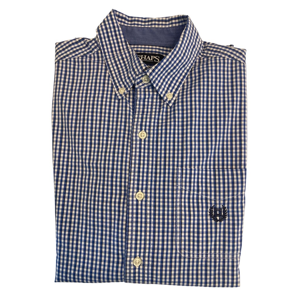 Chaps Mens Blue White Gingham Stretch Easy Care Button Down Shirt Small S/P/CH
